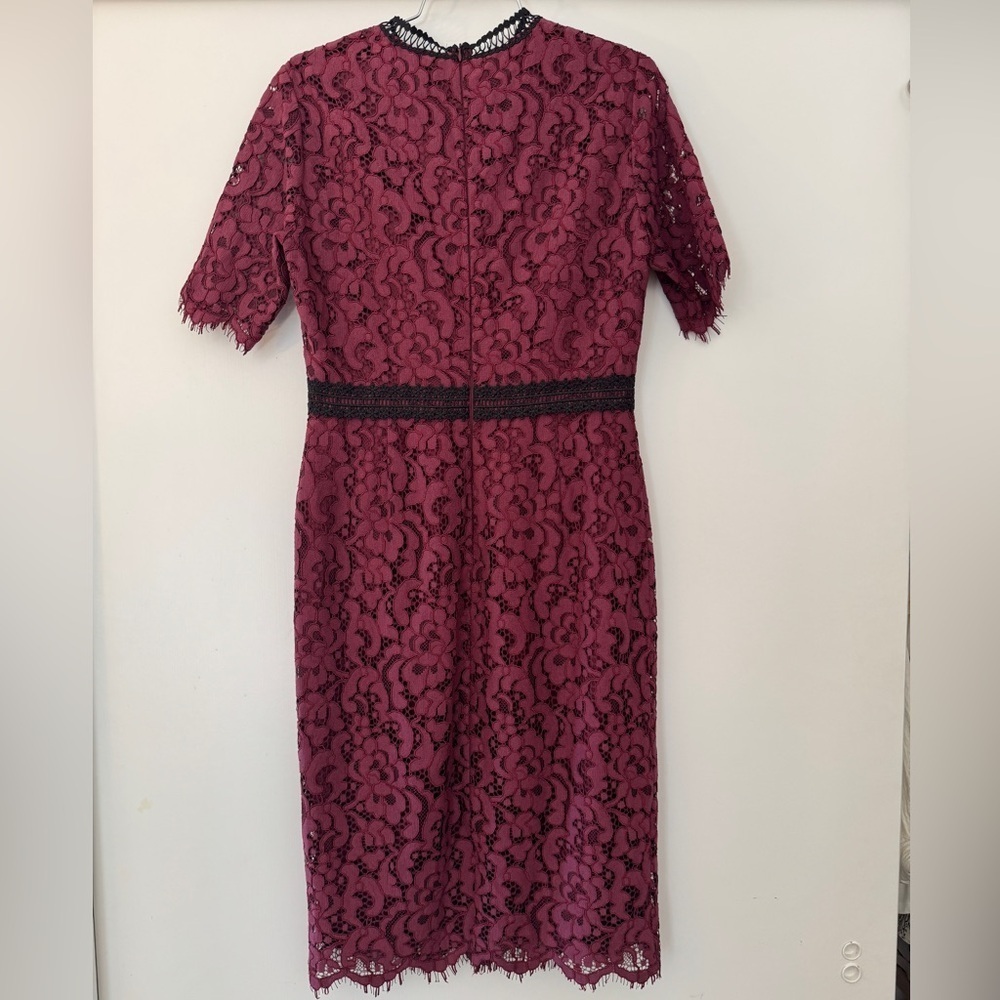 Rachel Parcell Cranberry Lace Midi Dress w/ Black Trim – Medium - Picture 3 of 9